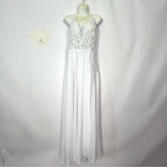 Women’s White Lace with Sheer Sleeveless Dress Sz 12 - Picture 2 of 7